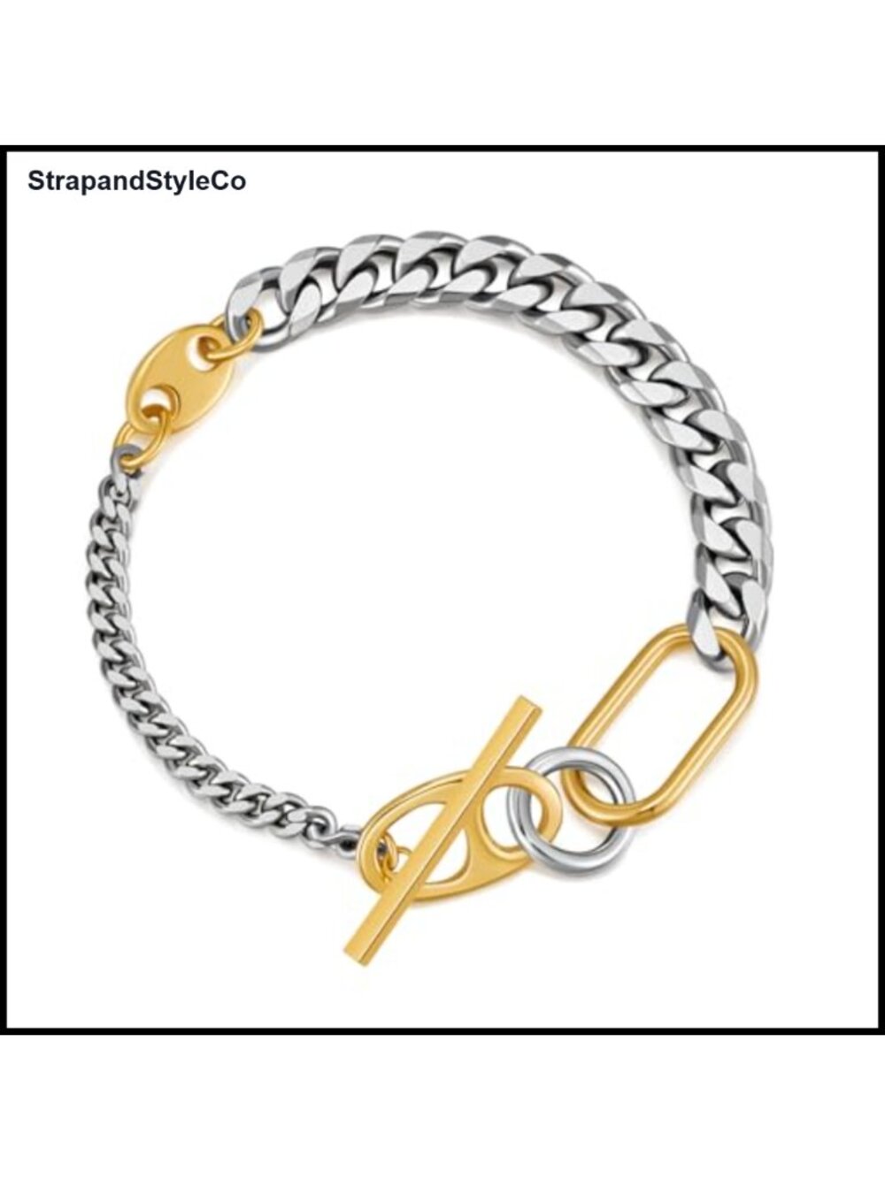 Two Tone Cuban Link Chain Bracelet Gold Plated Silver Plated OT Toggle